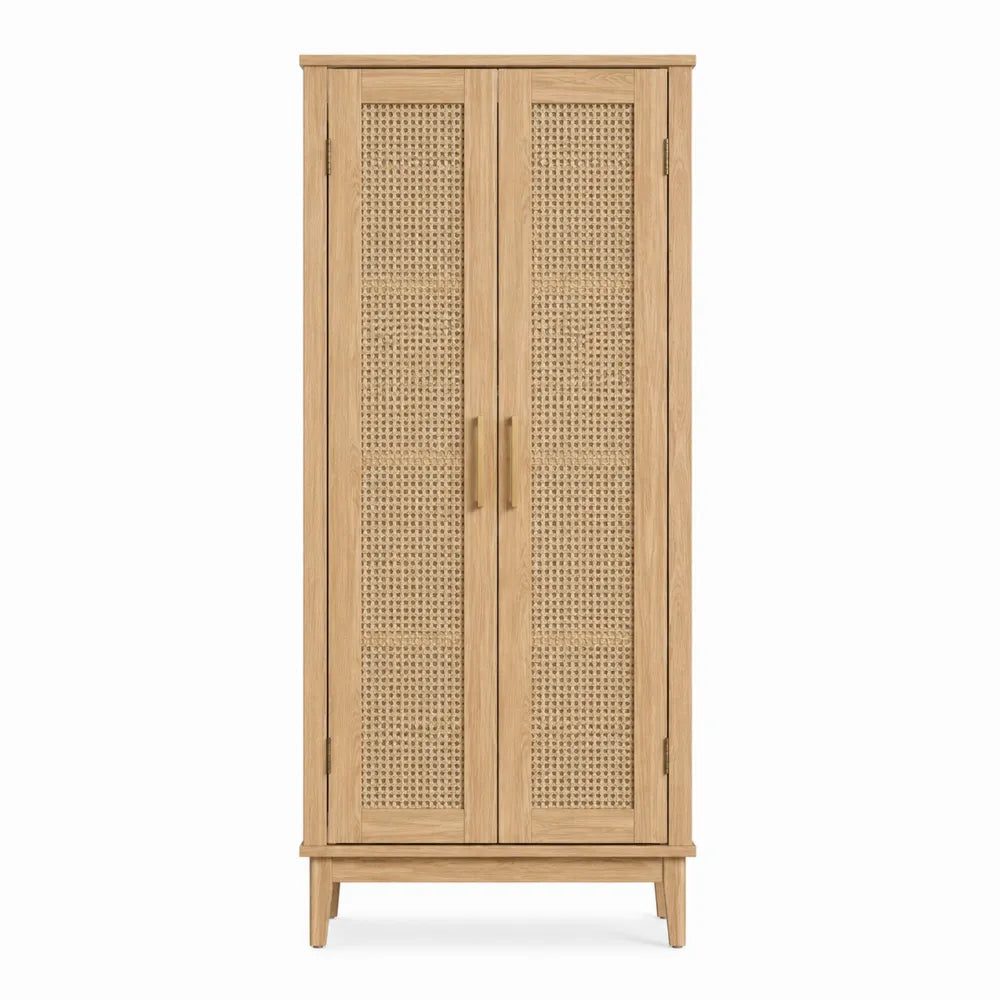 Armadio in legno massello con ante in rattan