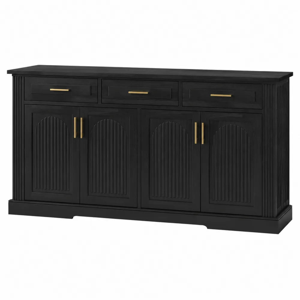 Credenza in legno nero con maniglie in acciaio 150x40x85 cm