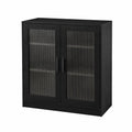 Credenza in legno nero con ante in vetro temperato zigrinato