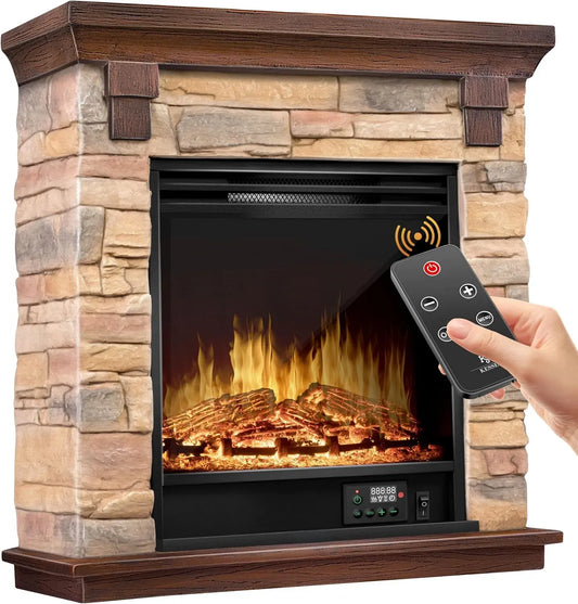 Braun con funzione di riscaldamento, KESSER® Caminetto elettrico Casminetto da appoggio, Caminetto con effetto fiamma LED 3D, caminetto con potenza