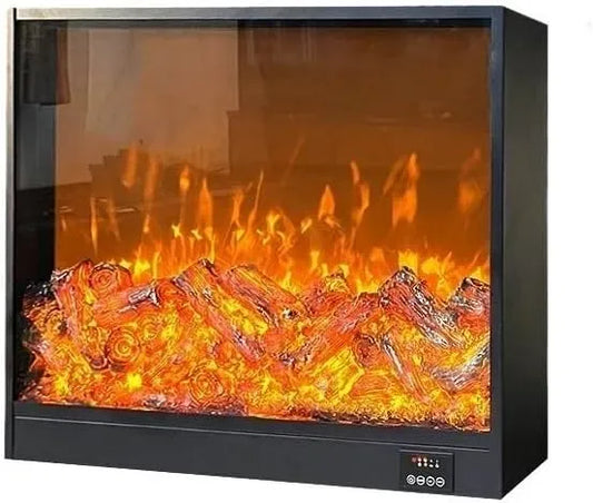 Camino Elettrico da Incasso, 4 Fiamme Luminose, Inserto for Camino Decorativo a LED, Silenzioso, Nero Caminetti Decorativi