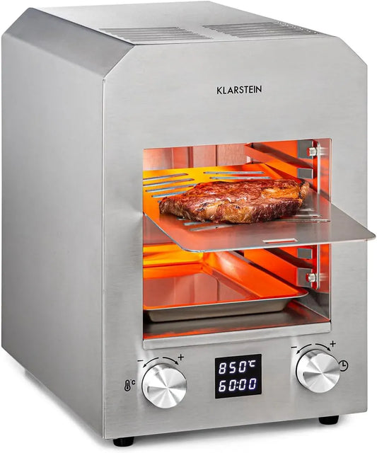 Klarstein Grill, 18,5 x 30 cm, 200 a 850 °C, 2.200 W, timer, 2 zone di temperatura, argento