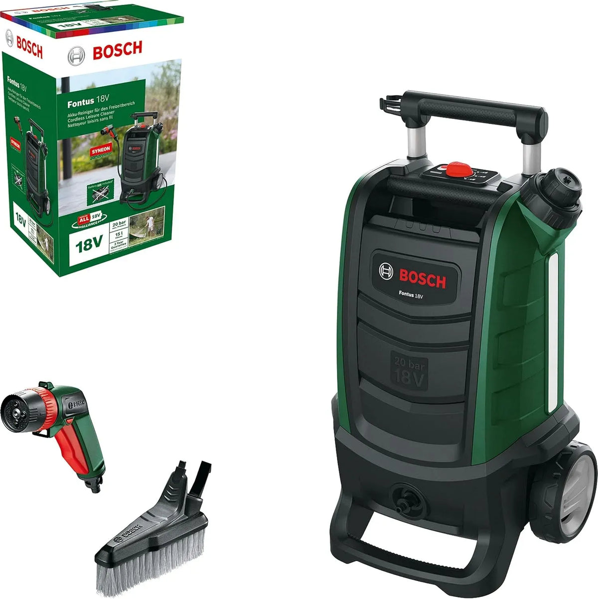 Bosch Idropulitrice, 18 V, esterno, pulitrice ad alta pressione, Idropulitrice per esterno a batteria Fontus 18V senza batt