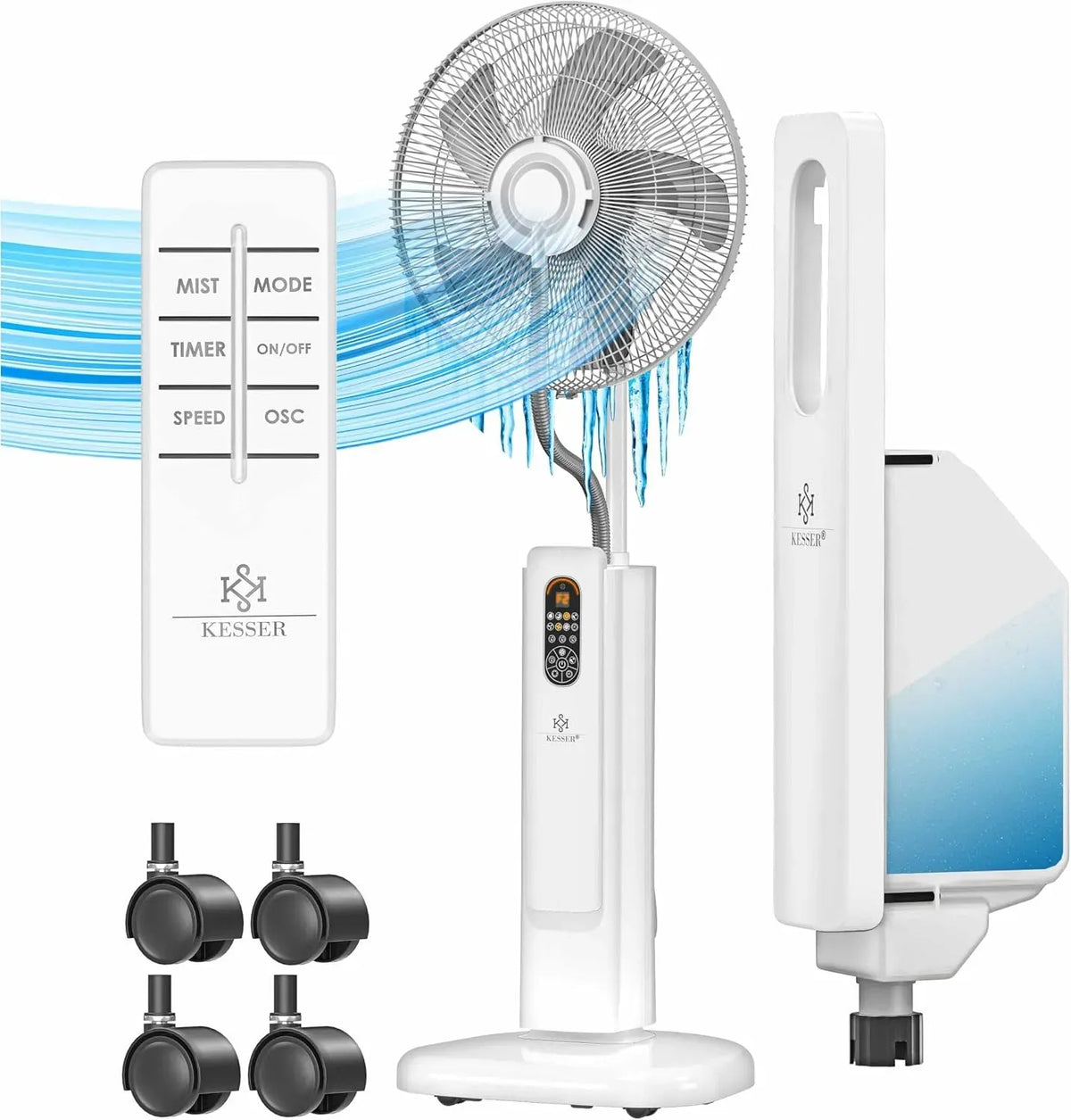 Ventilatore, timer, funzione timer, ventola per circolazione dell'aria, KESSER® Ventilatore da terra Frosty con acqua