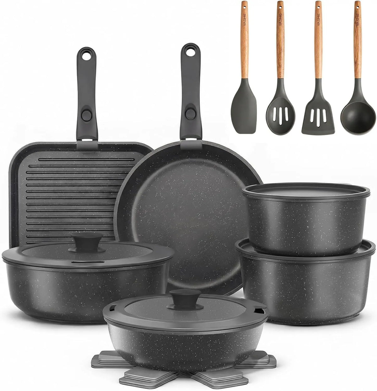 atossiche, senza PTFE e PFAS, Pentole induzione 21 pezzi