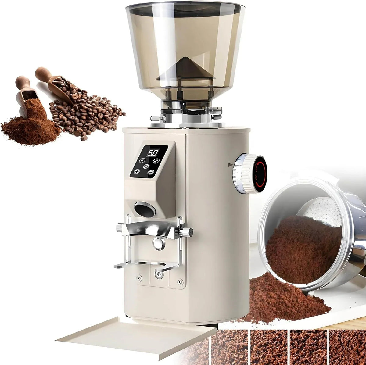 Uscita Fondi di caffè Volanti, Macina Piatta da 64 Mm, per Macinacaffè Professionale, 9 Impostazioni di Macinatura, Pulsanti Intelligenti per Bar E