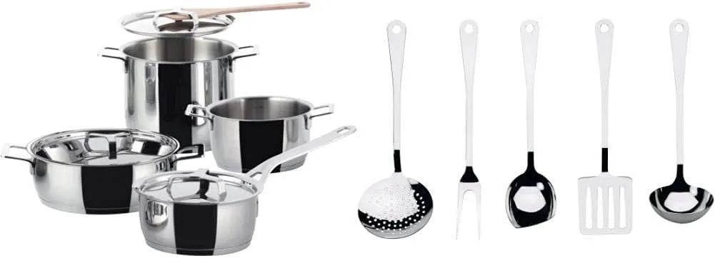 AJM100S7 AJM19S5 Batteria, acciaio inox, 5 Pezzi, Cucina di Design in Acciaio Inossidabi, Alessi