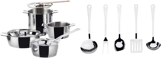 AJM100S7 AJM19S5 Batteria, acciaio inox, 5 Pezzi, Cucina di Design in Acciaio Inossidabi, Alessi