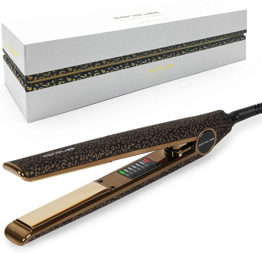 Corioliss Leopard Gold Soft Touch, Piatti di titanio e curling per capelli fini, per Ferro professionale con controllo della temperatura, C1 Piastre