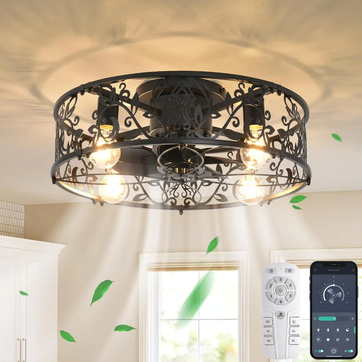 Ventilatore, 51cm, Ganeed, nero, ventola per circolazione dell'aria, ventilatore 51cm gabbia basso profilo nero con telecomando