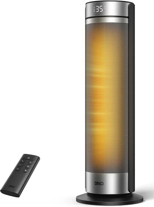 Ventilatore, 23 pollici, 2000 W, DREO 12H, portatile, timer, oscillazione, Oscillazione 70°, Stufa a Torre 23 Pollici 2000W Silenziosa, 5 Modalità