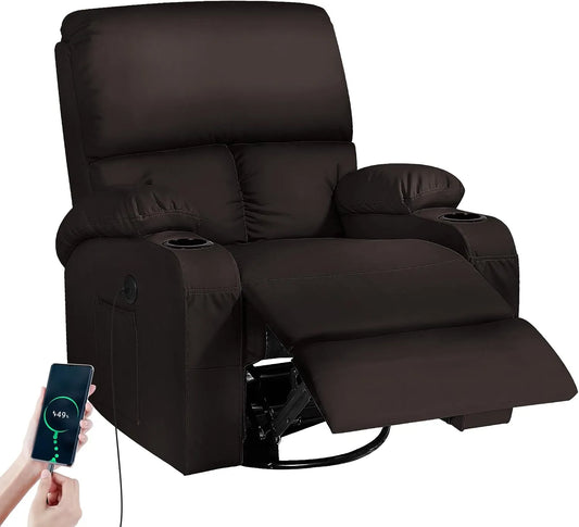Poltrona relax con massaggio, decorazione del soggiorno, USB, Girevole a 360°, Porte USB e Type-C