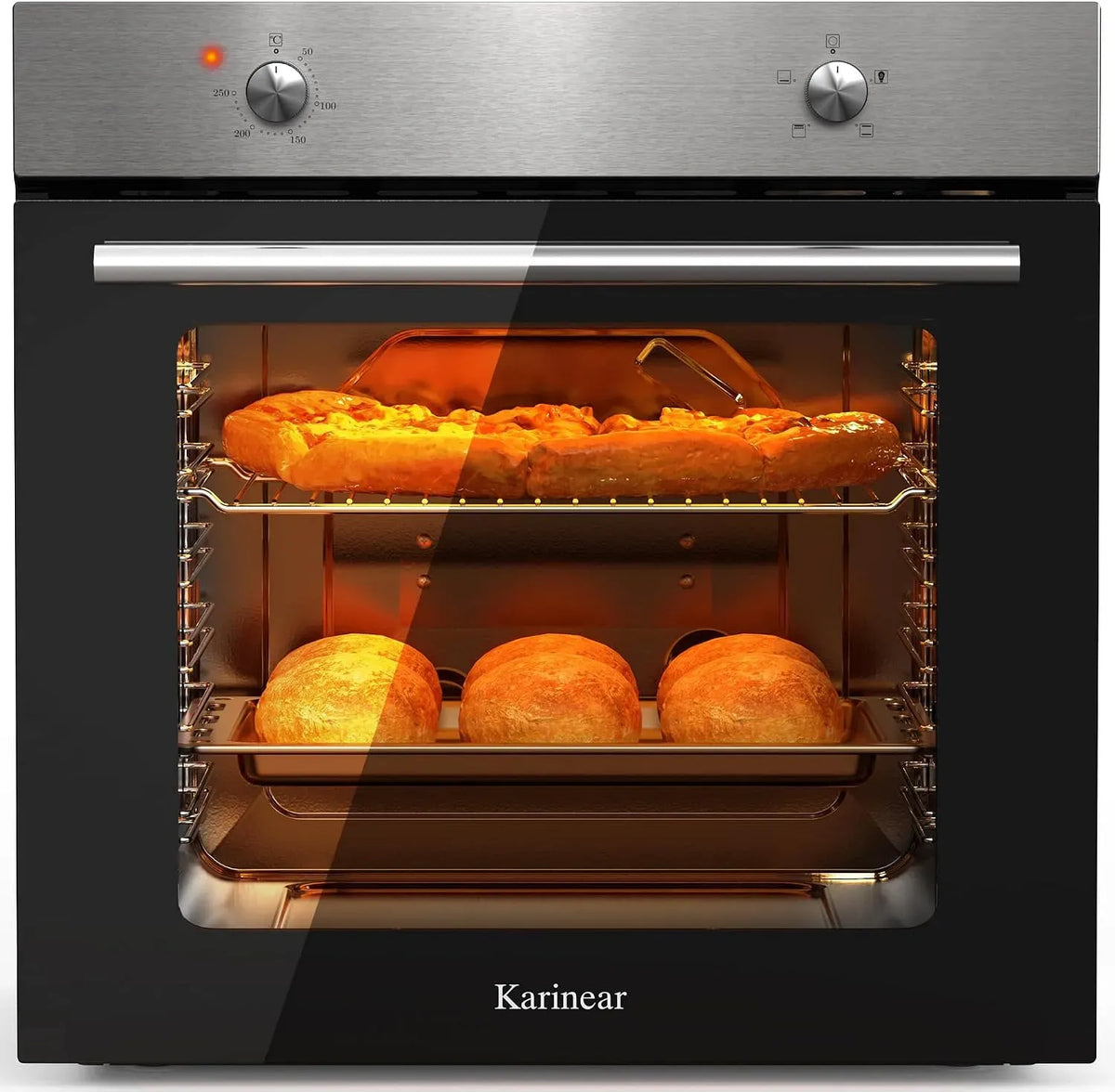 Forno elettrico, 60 cm, 65 L, 2200 W, 4 programmi, 50 a 250 °C, da incasso, acciaio inox, nero, 60 cm Forni a Conventional a 4 Funzioni