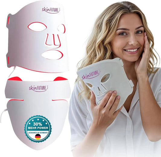 acne e pelle, Maschera a LED per viso, 480 LED, 4 modalità di luce, collo e décolleté, rosso