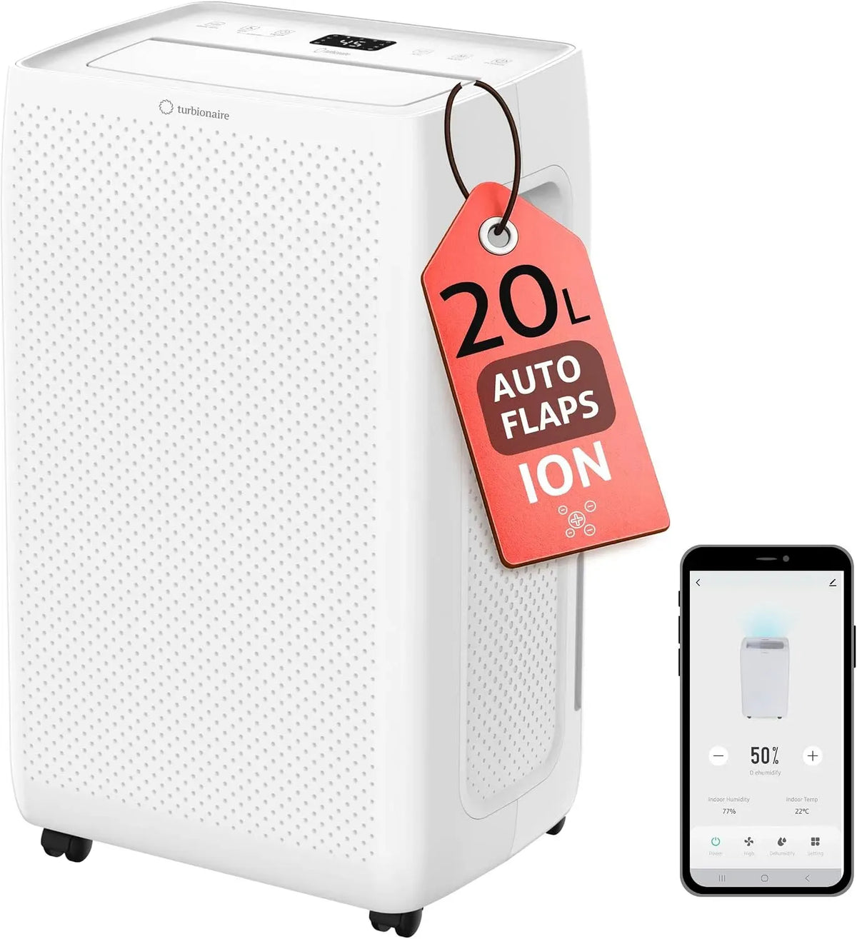 Deumidificatore N20 20L/24h, 4.5 L, timer, Wi-Fi, Adatto fino a 45m², Deumidificazione Smart, Tanica da 4