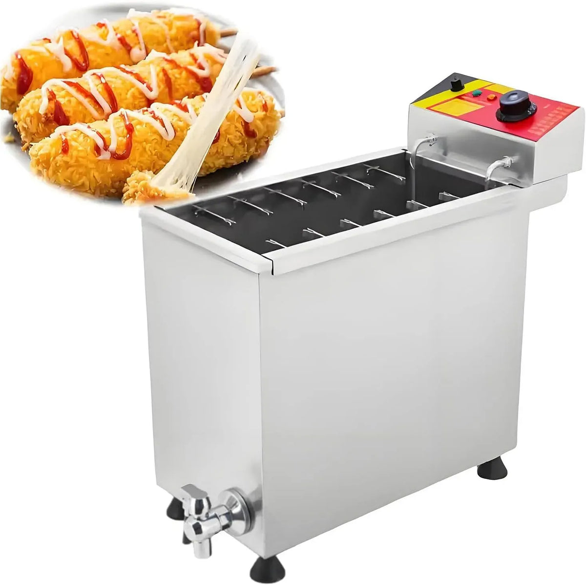 Rubinetto da cucina, 3000 W, 130 a 200 °C, 2 zone di temperatura, Macchina per Hot Dog con 12 Ganci, Friggitrice per Hot Dog da 3000 W
