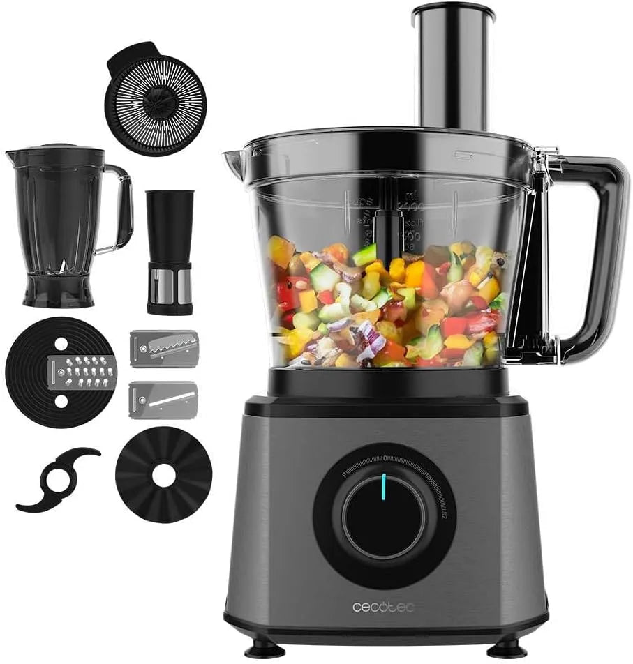 Cecotec Acciaio Inossidabile, Processore di alimenti Paprika 1300 Full, 2000W di Potenza, 2 Velocità, 3 Dischi da Taglio, Include Ciotola da 3,5 L