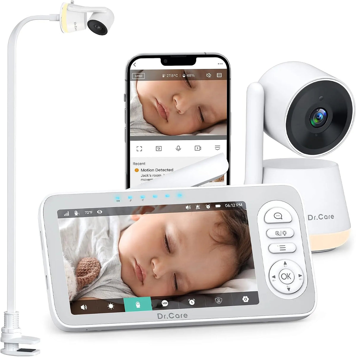 Monitor, Dr.Care, Wi-Fi, App, schermo per PC, monitor video per bambini, supporto a clip & modalità privacy