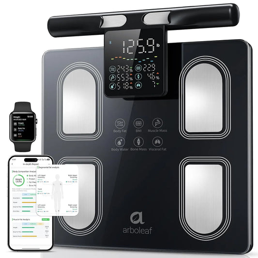 Bilancia, 180 kg, Bluetooth, APP, arboleaf Bilancia Impedenziometrica con 8 Elettrodi con Maniglia con Display Integrato