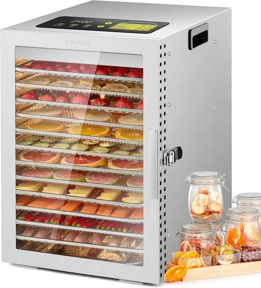 Asciugatrice, 20 a 90 °C, timer, 2 zone di temperatura, acciaio inox, Doppia ventola di asciugatura efficiente a 360°, 24 ore timer, 12 Vassi