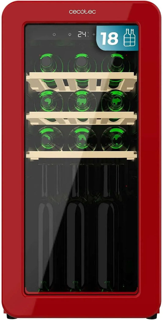 Cecotec Bolero GrandSommelier Origin No Frost, Cantina per vino retrò, Cantina da vino 18 Bottiglie 18 Hit Red, 5-20 ºC, rosso, compressore, LED