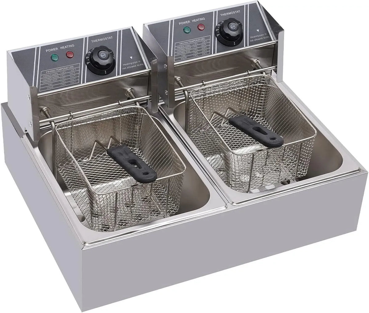 doppia friggitrice elettrica commerciale, per patatine fritte, per cucina domestica, Friggitrici da 12 l, 2500 W, con 2 cesti e coperchi, pollo