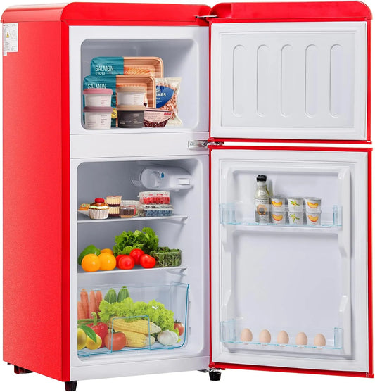 Frigorifero combinato, 60 L, 88,8x45,5 cm, frigo con congelatore, rosso, Mini Frigo Bar con LED luce e Ripiani Rimovibili, 102 kWh/anno, 22+38