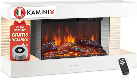 Camino elettrico LIZ, effetto fiamma 3D, Caminetto elettrico da parete con riscaldamento, luce ambiente a LED, telecomando