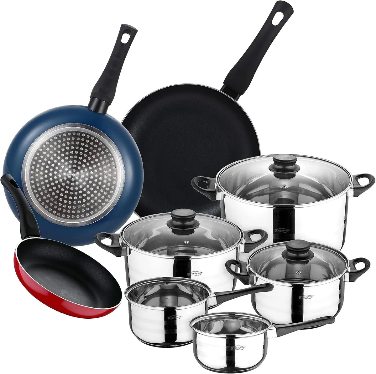 Batteria, 28 cm, acciaio inox, 8 pezzi, alluminio, cucina 8 pezzi SAN IGNACIO in acciaio