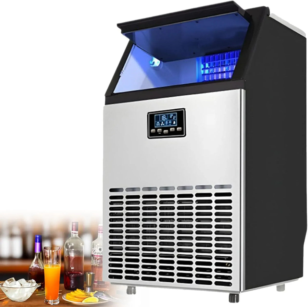 55KG/24H Macchina per il ghiaccio, Macchina per cubetti, 55 KG, professionale, per il ghiaccio Macchina per cubetti di ghiaccio da banc