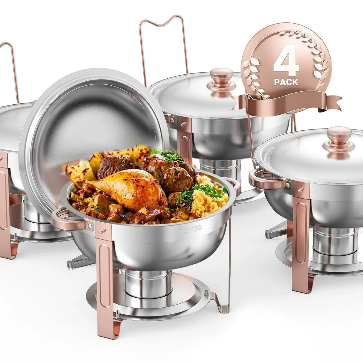 VEVOR Dispenser, 4,7 L, ristorazione, funzione riscaldante, per Buffet con 4 Padelle Full Size Dispenser di Calore R