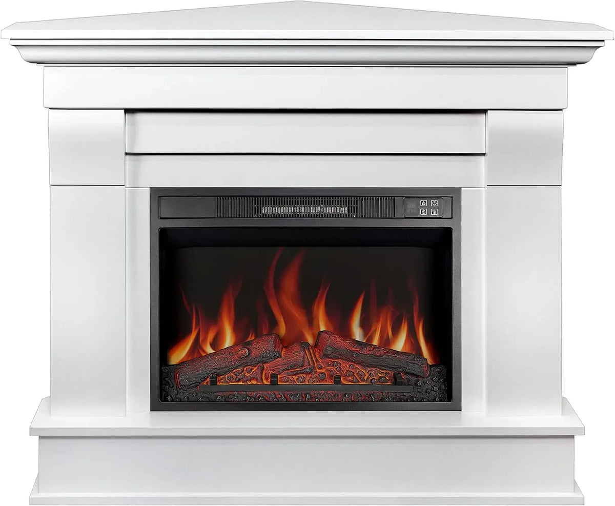 AF23S elettrico ALBION LED BIANCO con suono, timer, 12 modalità riscaldamento, 3 livelli luminosità, effetto fiamma reale, telecomando