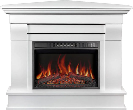 AF23S elettrico ALBION LED BIANCO con suono, timer, 12 modalità riscaldamento, 3 livelli luminosità, effetto fiamma reale, telecomando