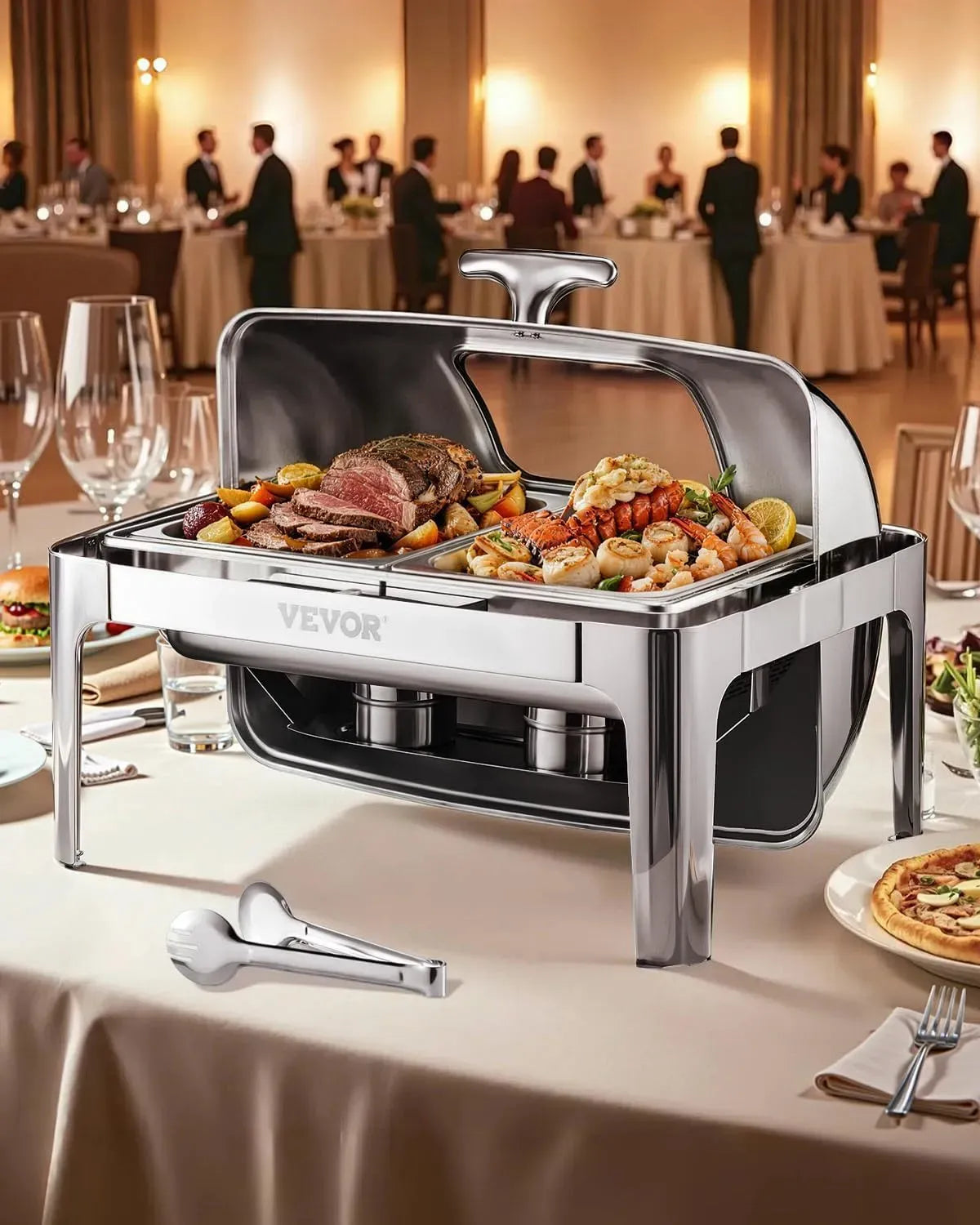 VEVOR Pentola e padella, 3,9 L, acciaio inox, argento, 1 Pezzo con 2 Padelle di Mezza Misura