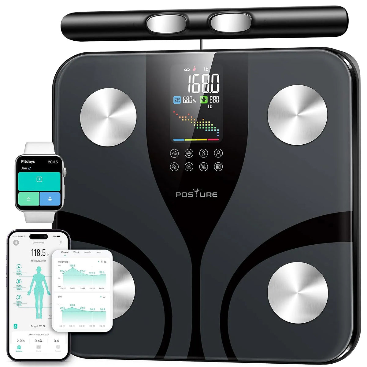 Pesapersone, Bilancia, 180 kg, Bluetooth, display LCD