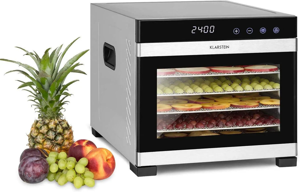 Klarstein min-24h Asciugatrice, 35 a 75 °C, touch, timer, display LCD, acciaio inox, 360° Airflow Circulation, Timer: 30, 6 griglie inox