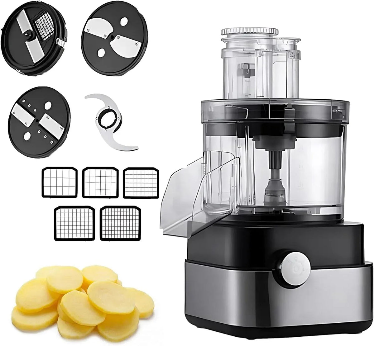 Robot da cucina, 5 L, 600 W, industriale, professionale, acciaio inox, Tagliaverdure Elettrico 600W Alta Velocità