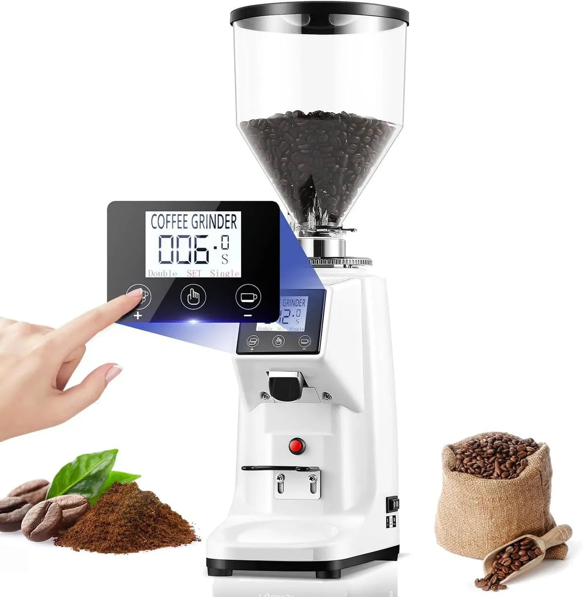 500ml-White Macchina per caff, macinino per chicchi di caffè, macchina da caffè elettrica, 500 ml, professionale, display digitale, bianco