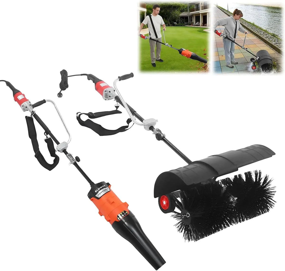 spazzaneve per uso professionale, 1600 W, Spazzaneve elettrico 2 in 1 e soffiatore per foglie, elettrico a 6 marce, 2 x 55 cm