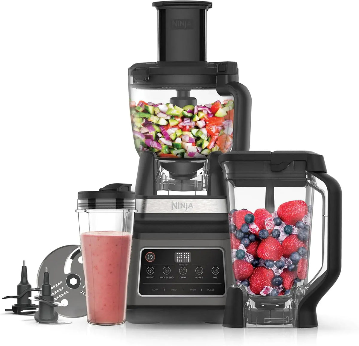 Ninja BN800EU Robot da cucina, 1,8 L, 1200 W, 5 programmi, nero, tazza 700ml, 5 programmi Auto-iQ, ciotola 1,8L, caraffa 2,1L, 2,1 L