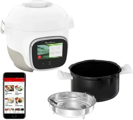 Moulinex CE922110 Multicuiseur, pentola elettrica multifunzione, multicooker elettrico, 900 W, touch, Wi-Fi, bianco