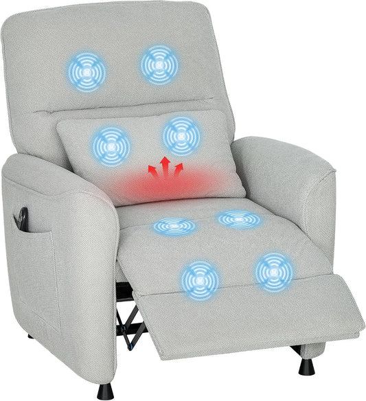 Poltrona relax con massaggio, HOMCOM, grigio, Poltrona Relax Elettrica Massaggiante Reclinabile 150° Grigio Chiaro