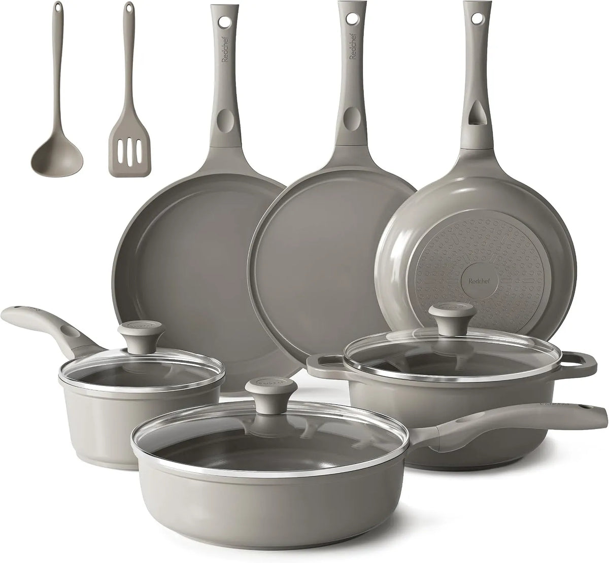Redchef set pentole induzione in ceramica 11 pezzi dotato di coperchio in vetro, padelle antiaderenti senza ptfe e pfas, adatto a tutti i piani