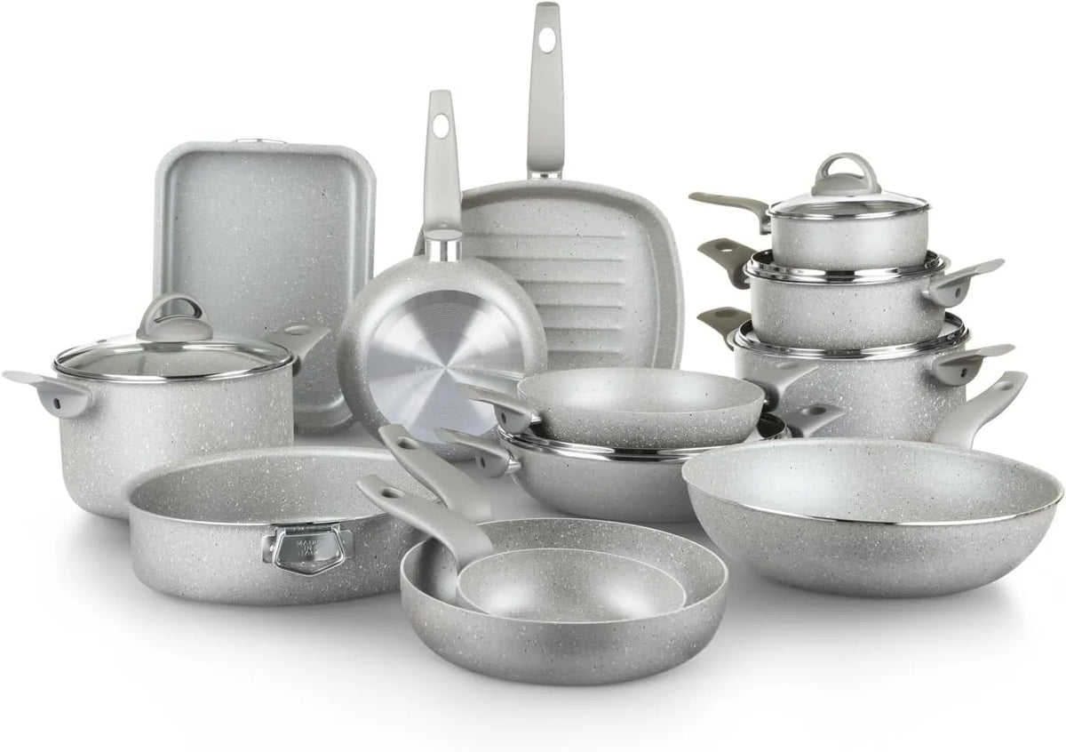 set di pentole e padelle, Batteria, rivestimento antiaderente, 18 pezzi, per piani cottura tradizionali, KASANOVA