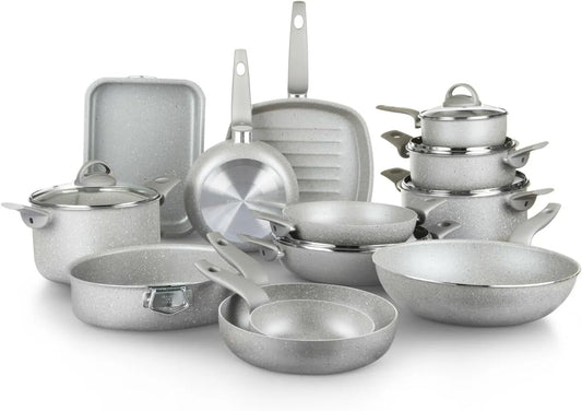 set di pentole e padelle, Batteria, rivestimento antiaderente, 18 pezzi, per piani cottura tradizionali, KASANOVA
