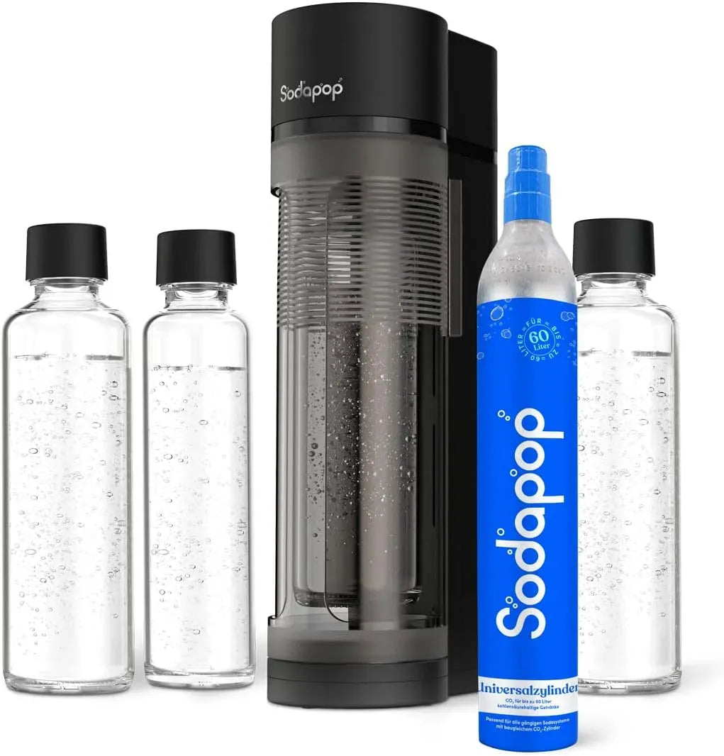 Sodapop Aeratore Logan Starter Set dotato di cilindro CO₂ e 3 bottiglie di vetro, altezza 42,6 cm, nero opaco