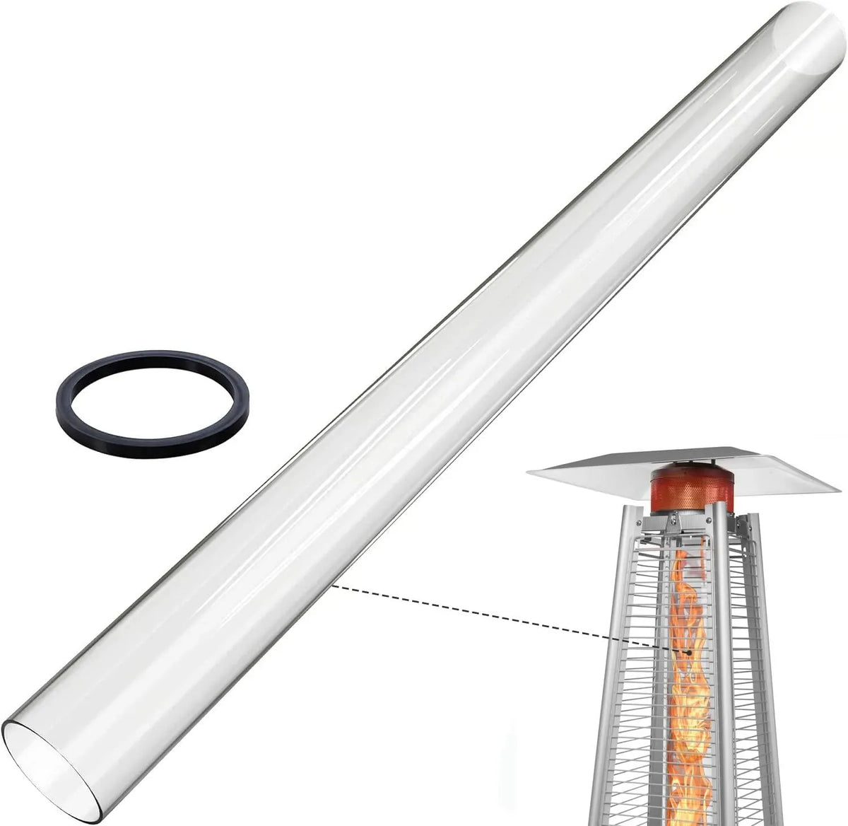 Tubo di Vetro di Quarzo per Stufa A Fungo Riscaldante per Terrazze A Piramide dotato di Anello in Neoprene Anello in Silicone