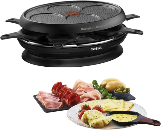 Tefal RE320812 piastra, 1050 W, rivestimento antiaderente, nero, per raclette con piastra crep'party