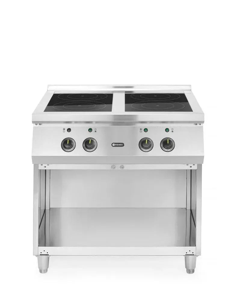 17kW/400V Acciaio Inox, Ripiano Integrato, Cucina a Induzione Professionale di 4 Fuochi con Comandi Analogici, 11 Livelli di Potenza, Adatto a Pentole