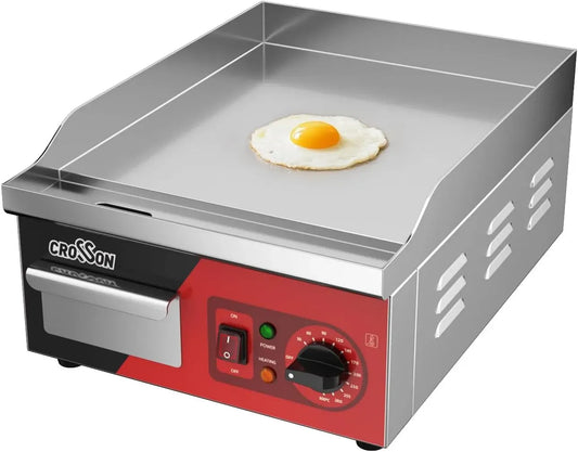 Barbecue, Piastra, Plancha, 36 x 40 cm, 2000 W, 60 a 300 °C, professionale, 2 zone di temperatura, acciaio inox, CROSSON